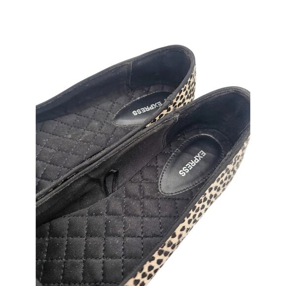 Express Womens Sz 9 Pointed Toe Ballet Flats Calf Hair Black Cream Hearts - Picture 3 of 7